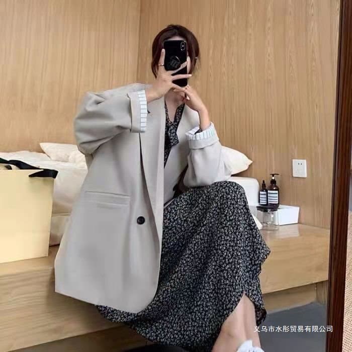 Autumn Korean style new loose mid-length black casual fashion suit jacket/blazer, plus size top.