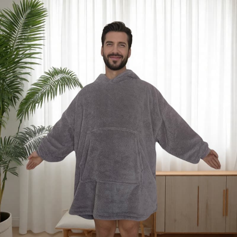 Cross-border Exclusive Winter Adult Polar Fleece Wearable Blanket, Thickened Hooded Homewear Pullover Warm Sleep Robe