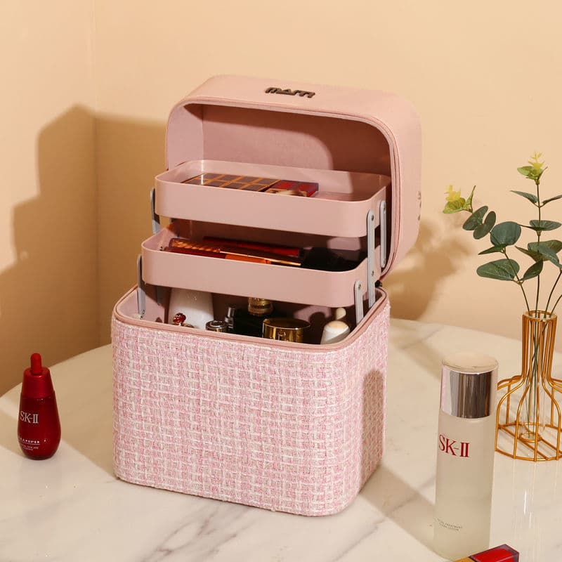 Luxury Leather Makeup Box Cosmetic Organizer Large Capacity Travel Toiletry Bag Waterproof Pu Material Black Color