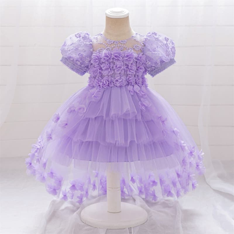 Children's dress three-dimensional flower princess dress birthday tuxedo dress piano performance dress little girl wedding flower girl dress