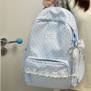 Korean-style ins college wave dot high-value middle school student backpack sweet lace soft girl style travel backpack