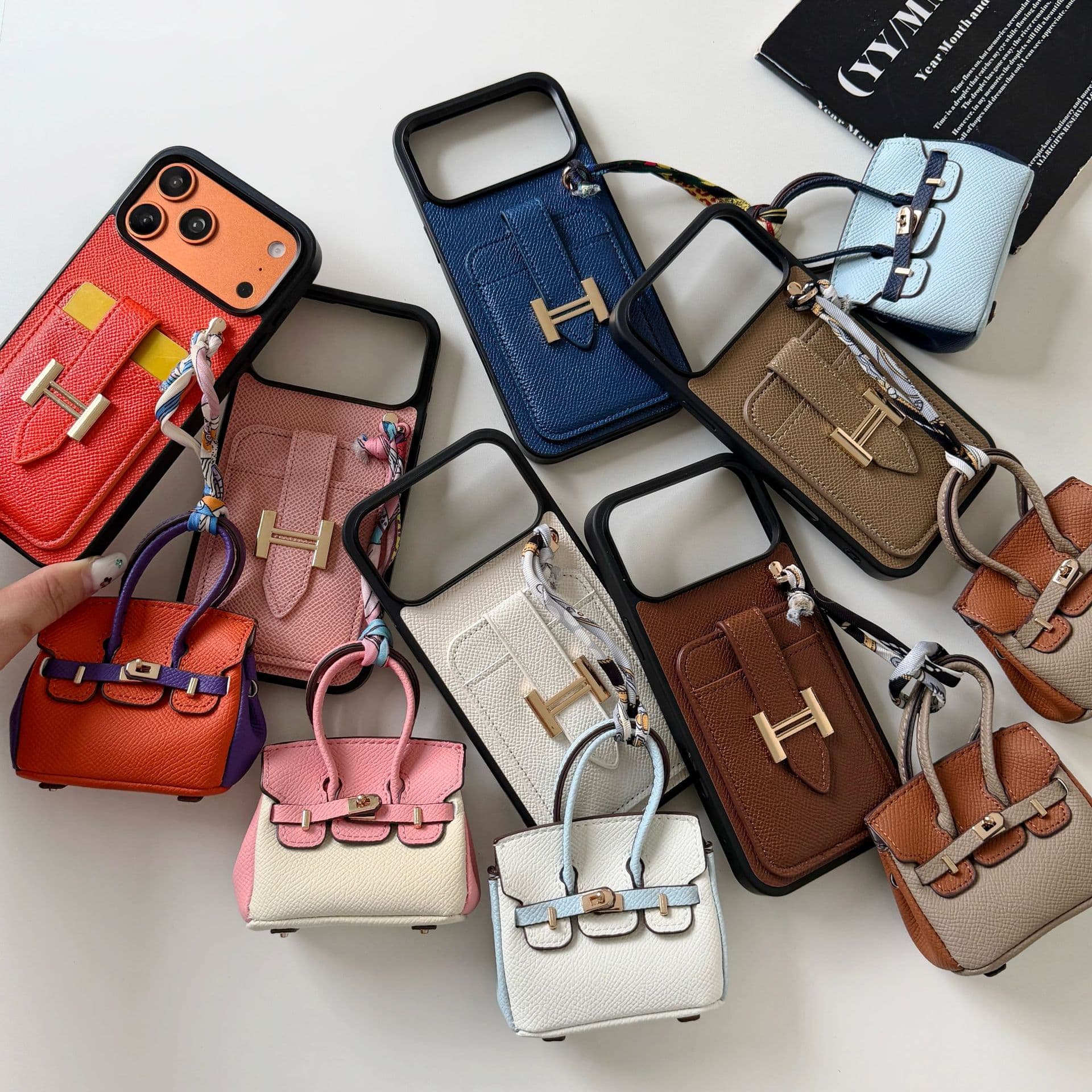 For Apple iPhone 17 Case iPhone 15 Pro Max Pebble Grain Card Holder + Headphone Case 12 Trendy Women