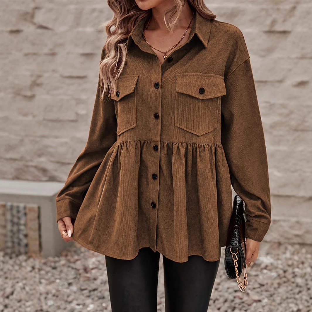 2024 International Station Cross-border Women's Commute Long-sleeve Jacket Autumn Winter Brown Vintage Loose Cardigan Women's Coat