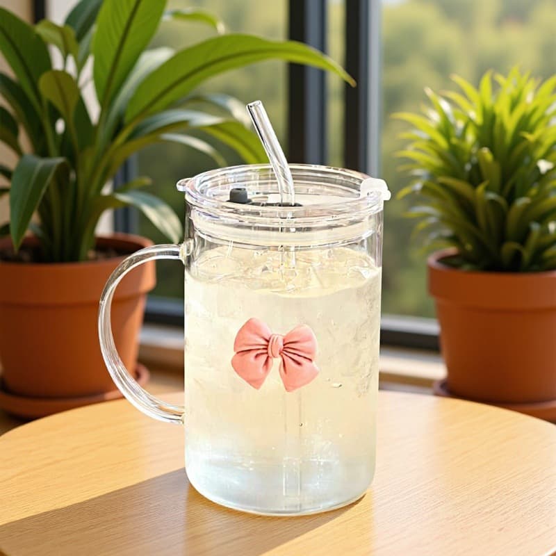 Internet celebrity summer large capacity 1000ml straw glass cup home water cup office drinking girl style tea cup