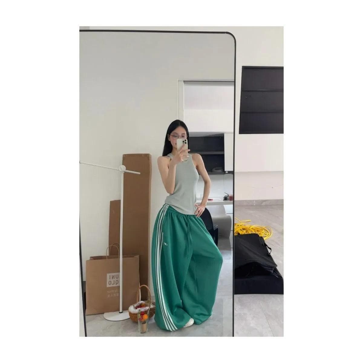 American Style Navy Blue Wide-Leg Pants for Women Summer Loose-Fitting Sweatpants Casual Lounge Pants Jazz Dance Floor-Length Pants