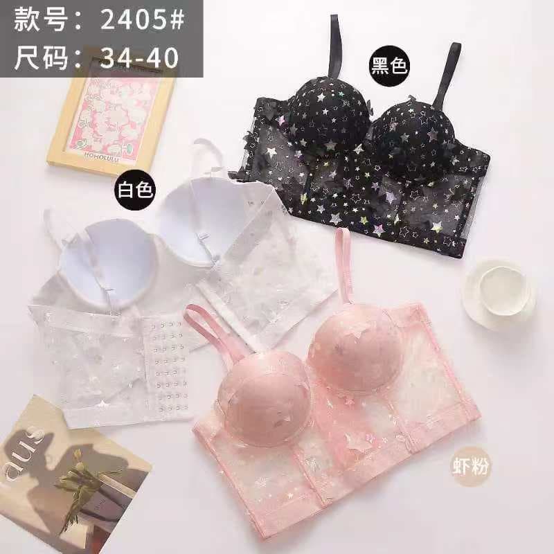 New Style Camisole Sexy Mesh Star Print 3D Embroidery Push-Up Shaping Outerwear Corset with Padded Bra
