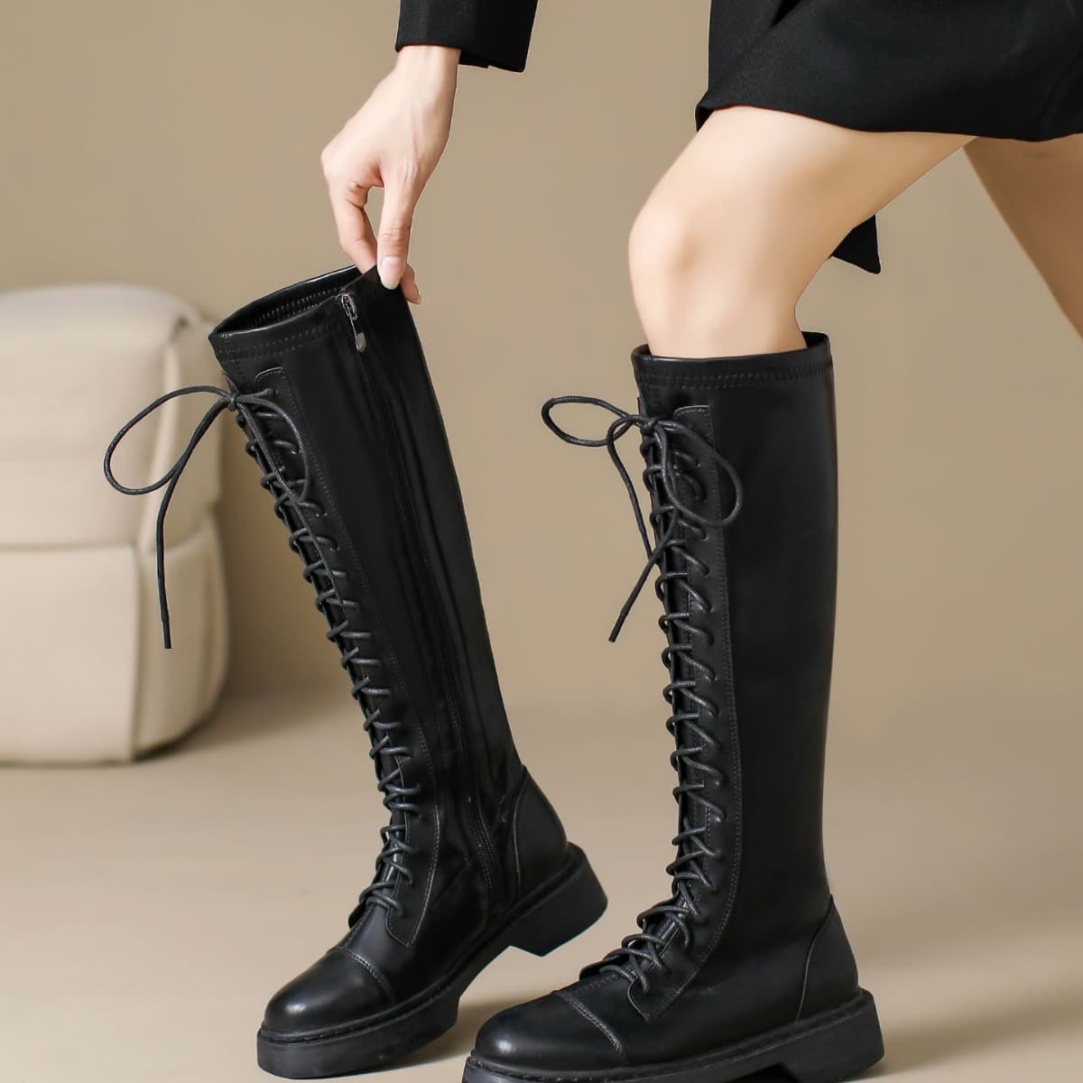 HH-3 Thick Sole Tall Boots for Women, Not Over-the-Knee 2025 New Autumn Winter High Boots Lace-Up Not Over-the-Knee Riding Boots Long Boots