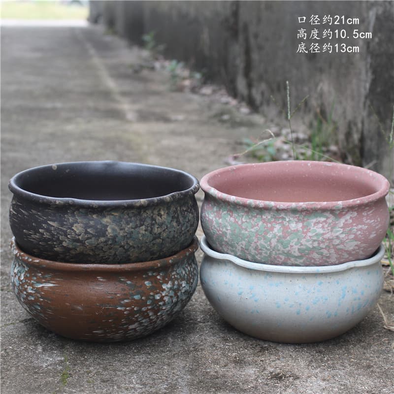Yixing Purple Clay Flower Pot, Coarse Ceramic Glazed Succulent Tray, Large Diameter Flower Pot for Balcony Home Orchid Plant