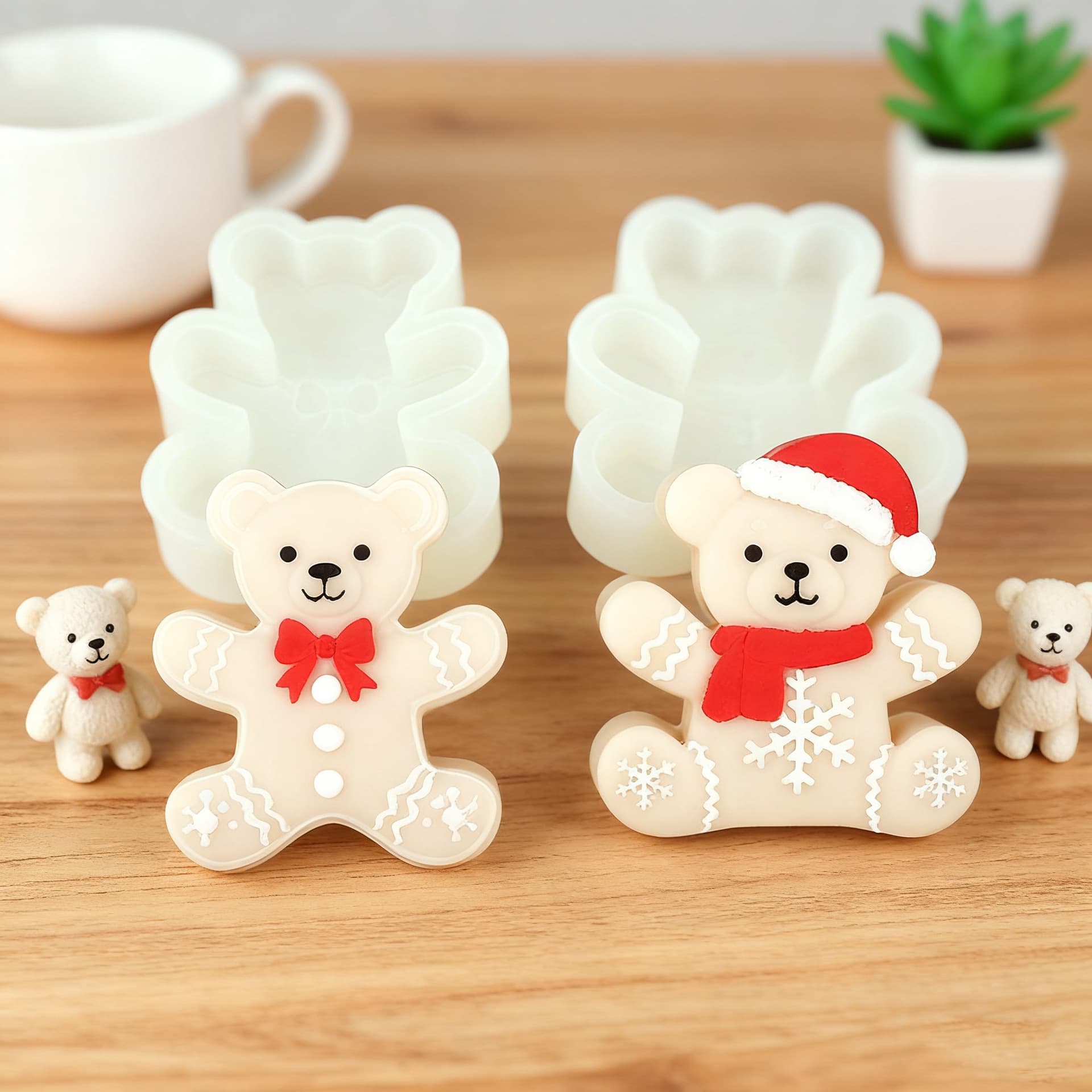 Christmas Bear Silicone Mold DIY Christmas Hat Scarf Bear Shape Scented Candle Plaster Craft Mold