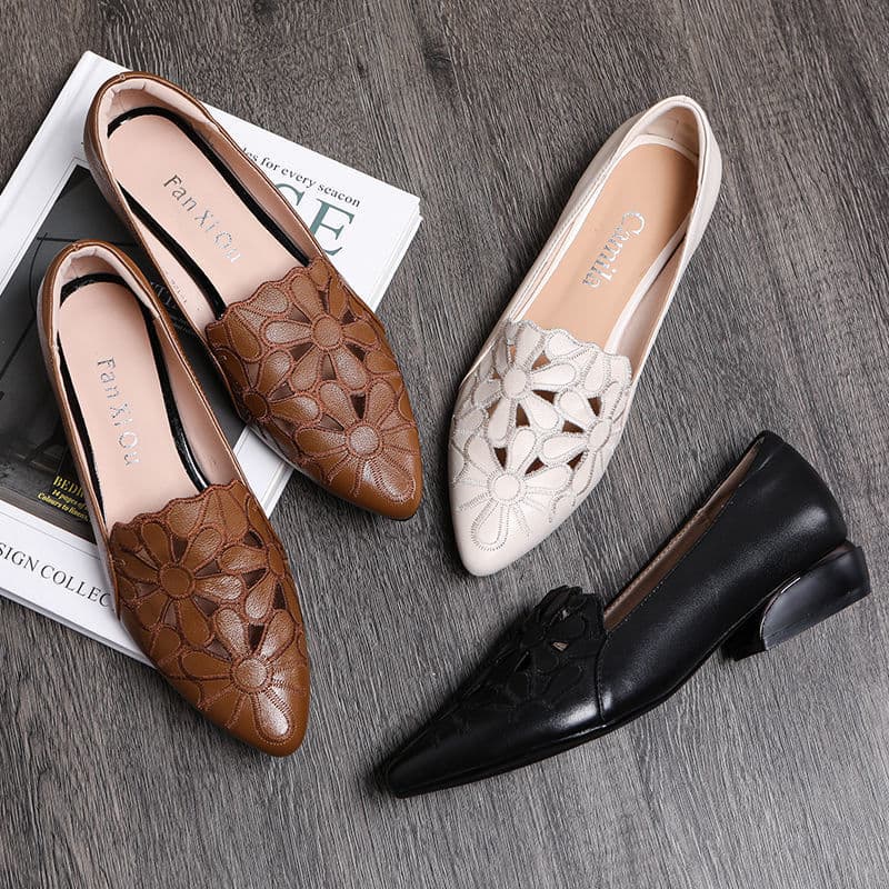 Embroidered Hollow Out Breathable Fashion Large Size Women's Shoes, Soft Sole, Thick Heel, All-Season Comfort