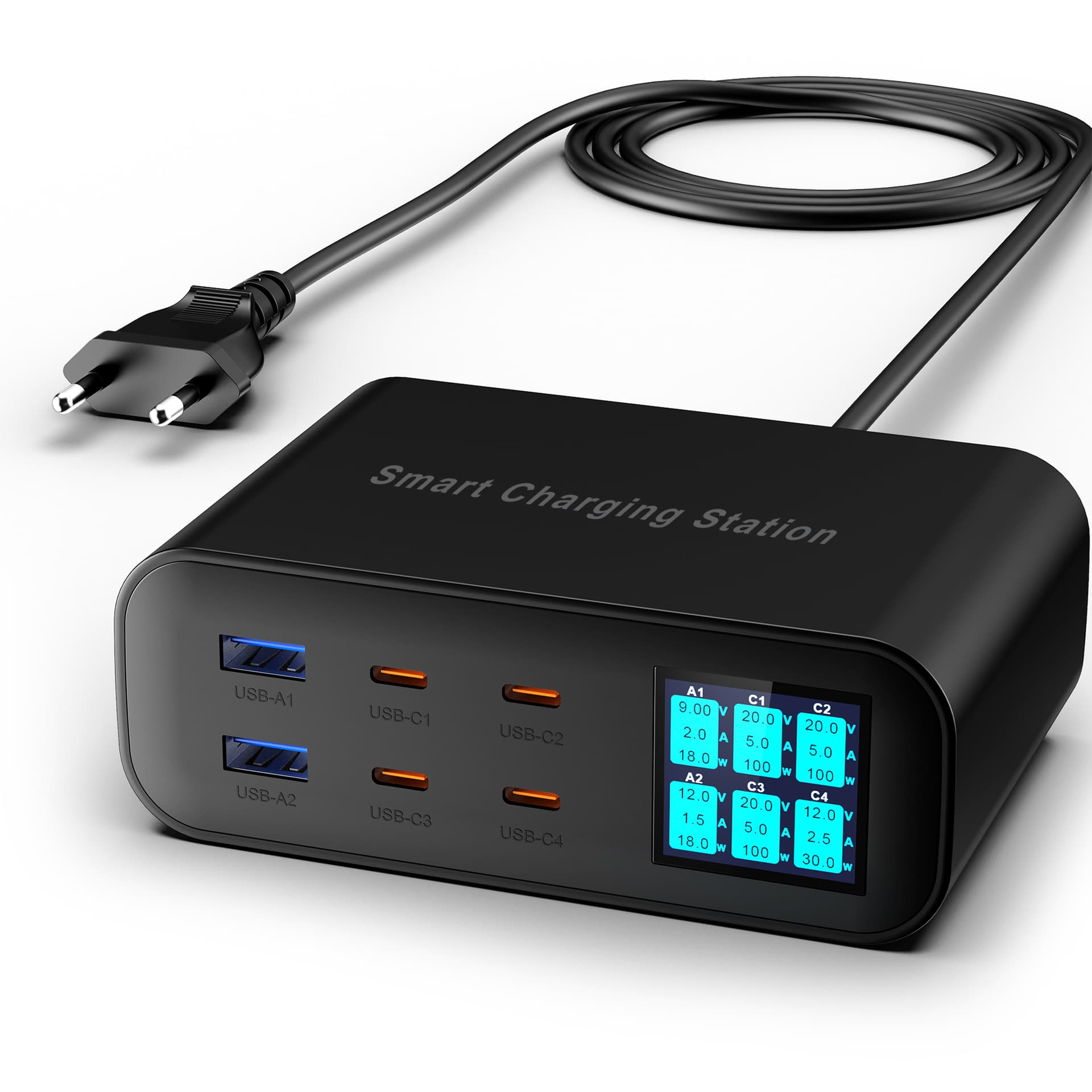 usb multi-port charger PD fast charging multi-function 6-port multi-interface intelligent digital display porous desktop charger PD100W