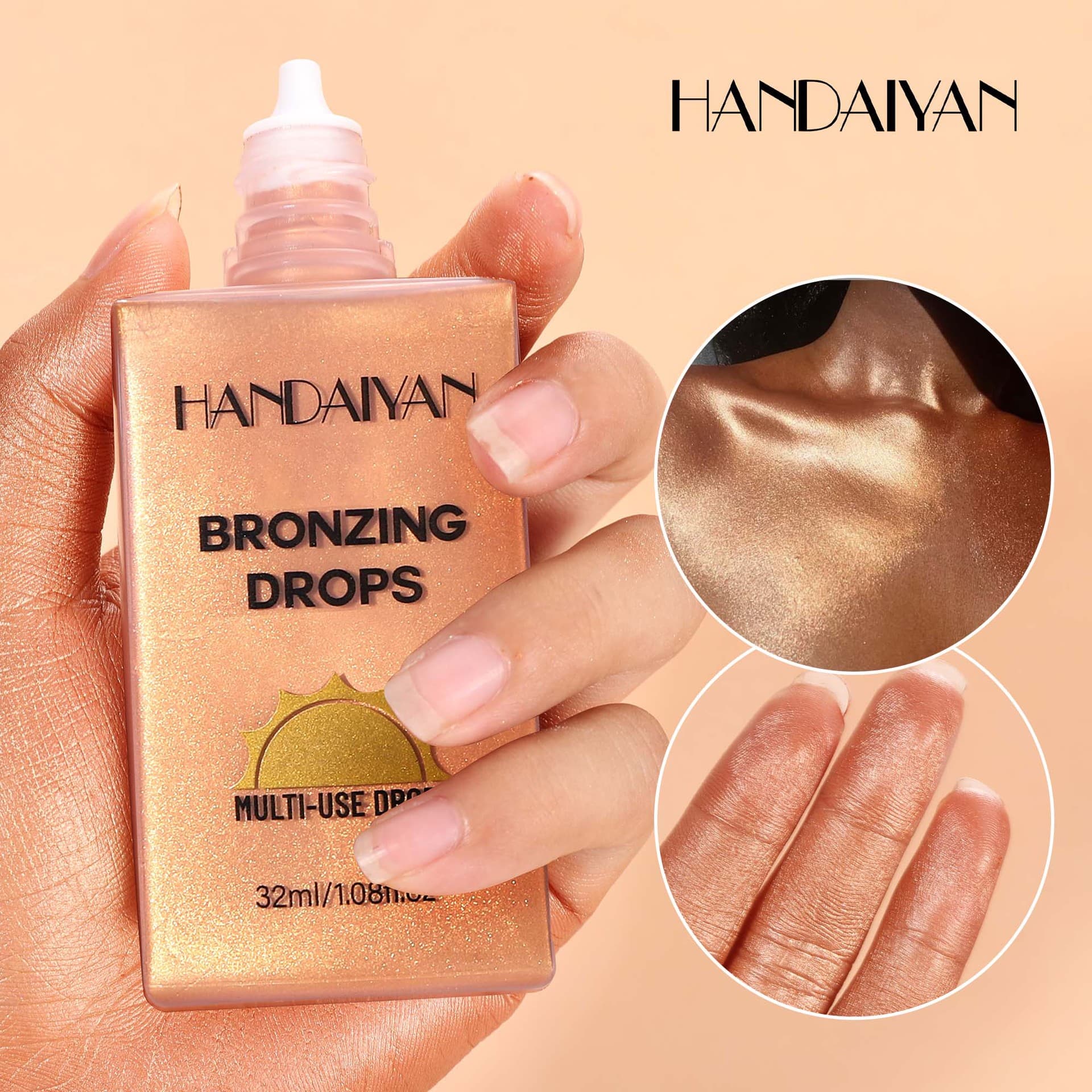 Cross-Border Tanning Liquid, Body Tanning Waterproof Matte Pearlescent Handaiyan Tanning Foundation Liquid in 4 Colors, Tanning Liquid
