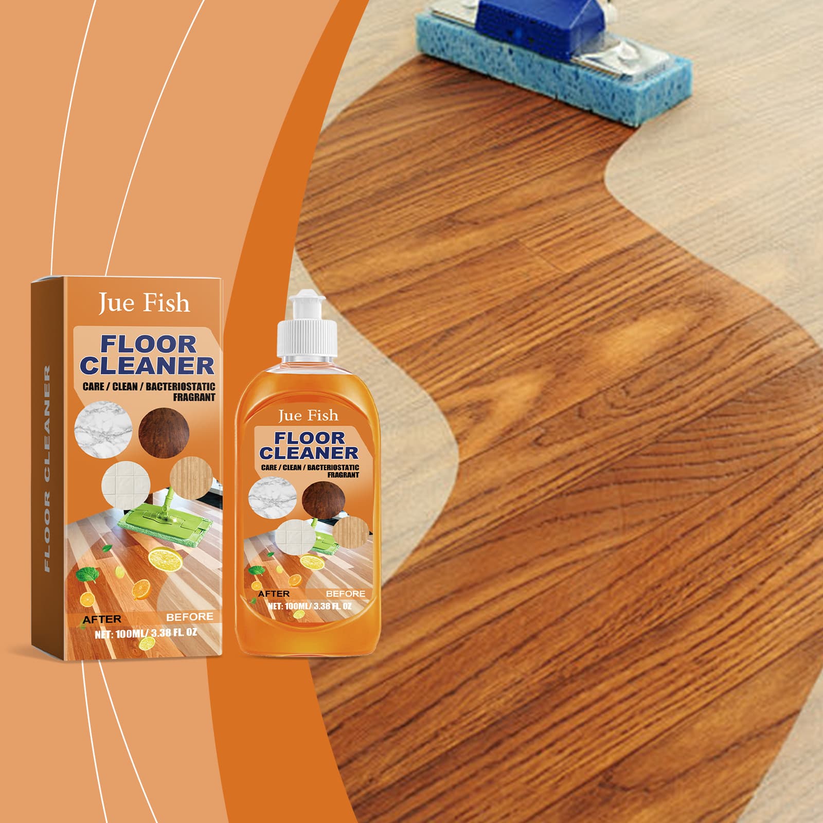 Jue-Fish Floor Cleaner - Household Cleaning, Polishing, Stain Removal, and Brightening for Tile and Wood Floors