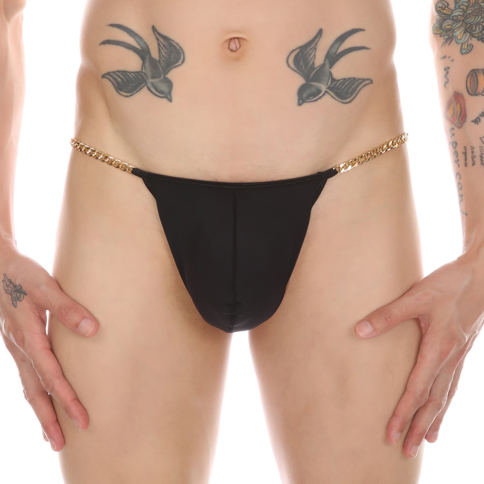 TEMU Hot Selling Men's New Unique Gold Chain Belt Ice Silk Thong Trendy Personality Underwear European Size Wholesale