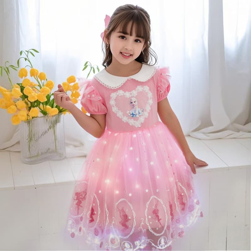 Children's Elsa Princess Dress, Frozen Dress for Girls, Tutu Pleated Summer Dress for Toddlers and Kids