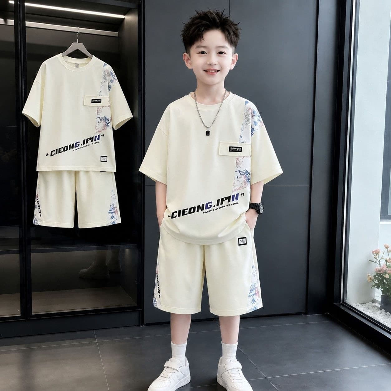 Children's clothing boys' summer short-sleeved suit 2026 summer new style boys' medium and large children's loose sports casual Korean style clothing