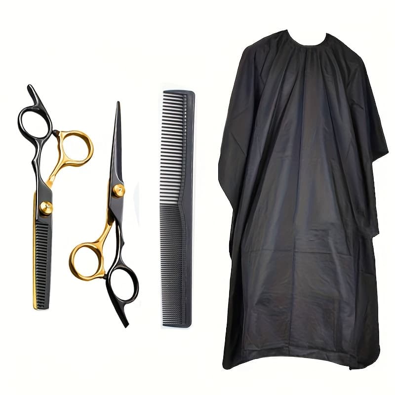 Stainless Steel Integrated Hair Cutting Scissors Set for Home Use - Includes Straight, Thinning, and Texturizing Scissors