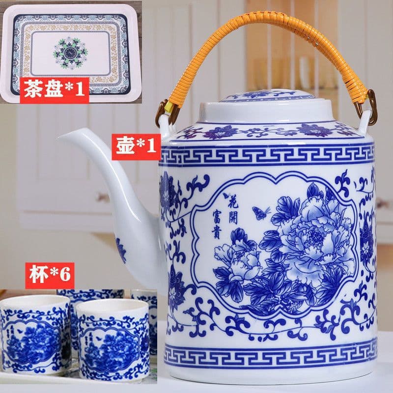 Jingdezhen Ceramic Teapot Large Capacity Porcelain Cold Water Jug Large Blue and White Cold Water Jug Summer Household Portable Tea Brewing Pot