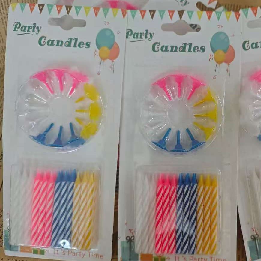 Factory Wholesale Children's Birthday Cake Spiral Candles Fun Birthday Candles Party Colorful Round Pin Candle Holder