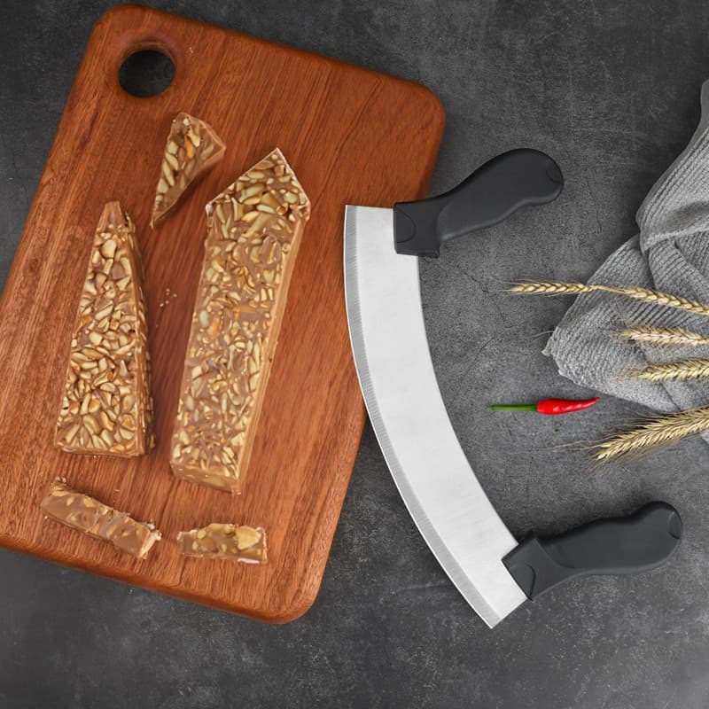 Pizza Rocker Cutter Large Rocking Pizza Cutter Semi-Circular Pizza Knife Dual Handle Cutter Pizza Shop Cutter
