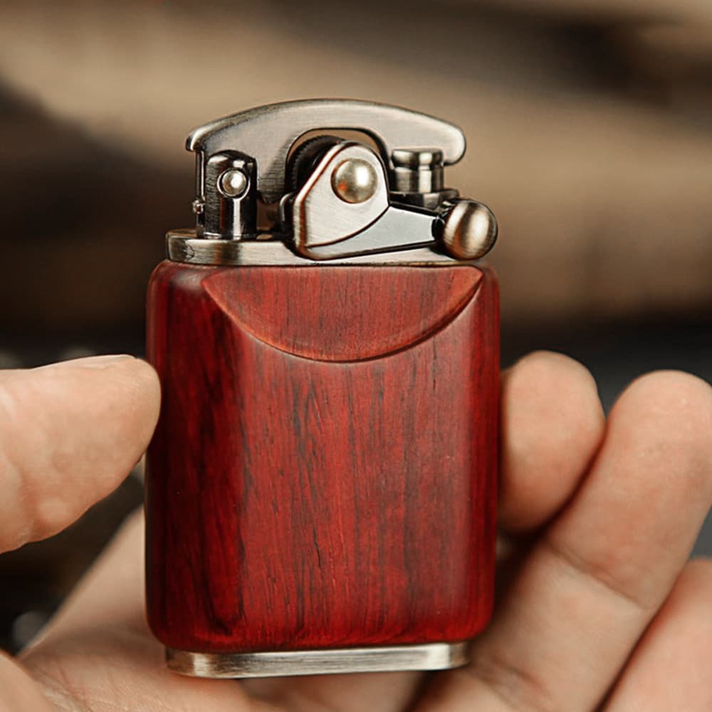 Zoro Rosewood Lighter Rocker Arm Zoro Mechanism Kerosene Windproof Vintage Lighter Drop Shipping Portable Slanted Flame