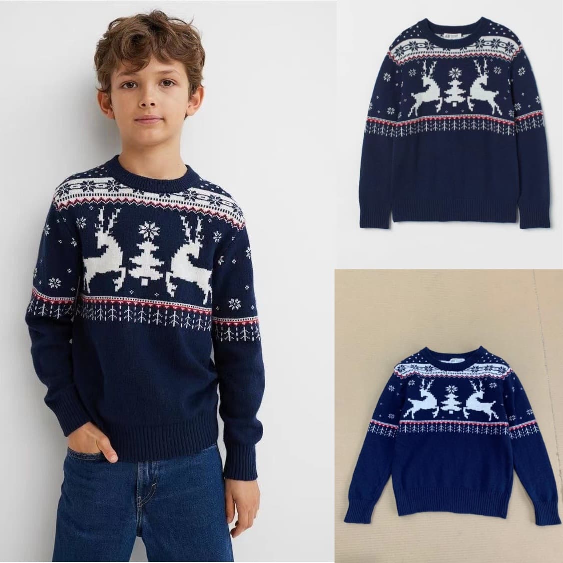 Hm Boys Knit Sweater Navy Blue - Kids Boys' Jacquard Sweater for Older Children
