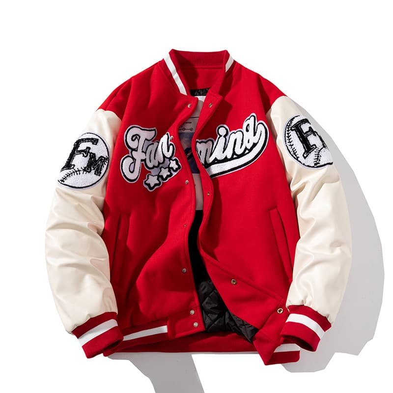 American Street Style Contrast Color Baseball Jacket for Men, Hip Hop Embroidered Loose Fit Couple Color-Block Jacket, Versatile Cotton-Padded Thick Coat