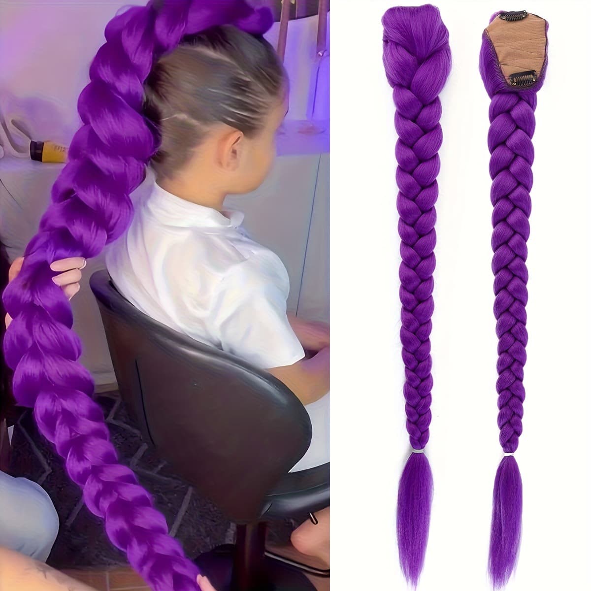 Ponytail wig purple boxing braid children's braid cross-border Skpop Witch Rumi children's large braid