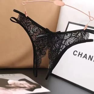 Sexy Lace Open Crotch Panties for Women, Sheer Low-Rise Hollow Thong for AliExpress
