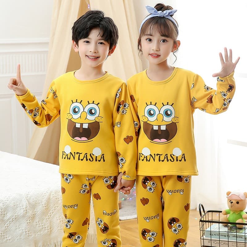 Kids Thermal Underwear Set for Girls Boys Autumn Winter Fleece Lined Warm Base Layer Thick Cartoon Pajama Set for Toddler and Big Kids