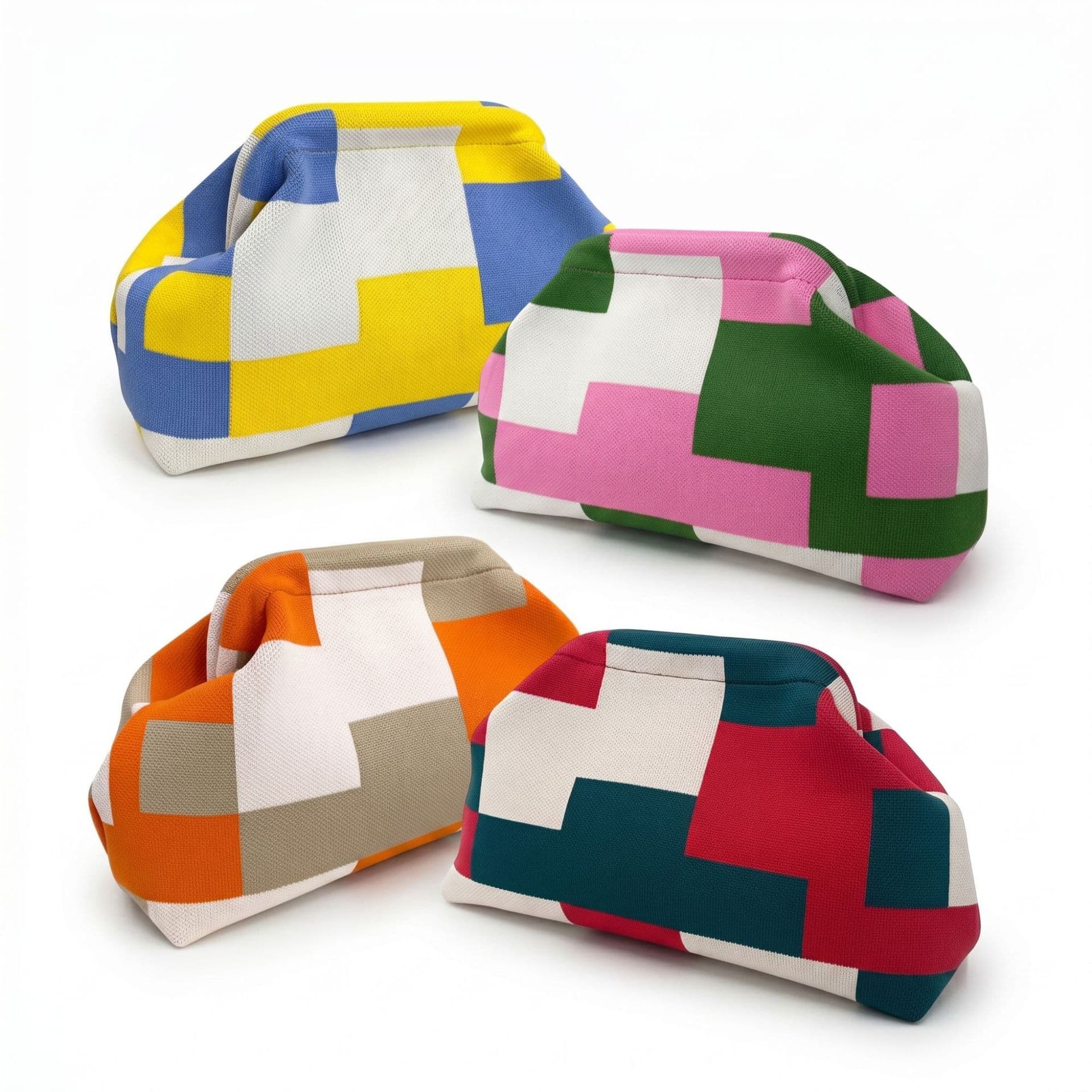 New fashionable contrasting color clip bag large capacity knitted cosmetic bag portable simple storage bag