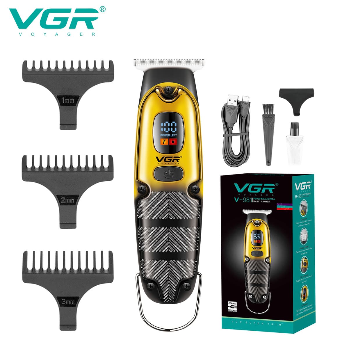 VGR981 Cross-border Digital Display Electric Hair Clipper, Home Barber Trimmer, Salon Electric Clipper, Carving Hair Clipper