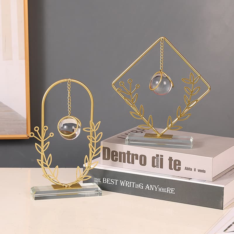 European Light Luxury Metal Geometric Crystal Ball Ornament Creative Home Office Decoration Wheat Ear Iron Art Craft