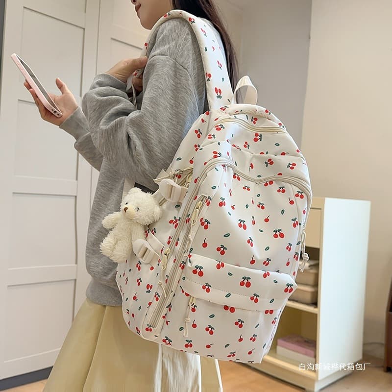 College-Style Schoolbag for Female College Students, Korean-Style Small Floral Backpack, Versatile Large-Capacity Nylon Backpack for High School Students, Trendy