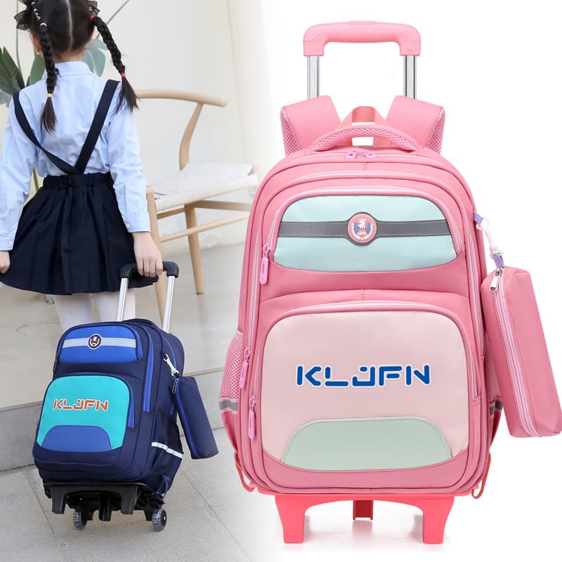 New Cross-border Trolley Backpack for Elementary Students, Large Capacity Waterproof Weight-reducing Rolling Bag, Grades 3-5