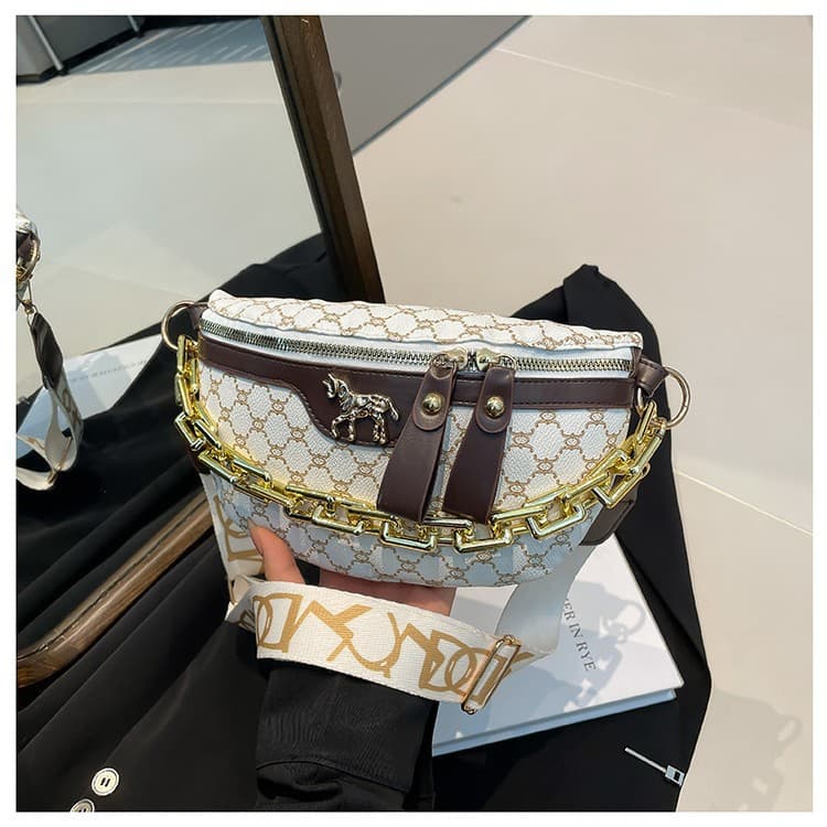 New Autumn Printed Women's Bag European and American Retro Chest Bag Ladies Shoulder Bag Chain Casual Fashion Crossbody Bag