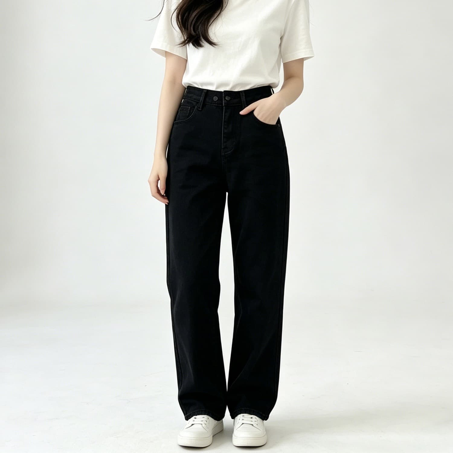 Plus Size Black Jeans for Women High Waist Double Button Slimming Magic Pants 1395/1396
