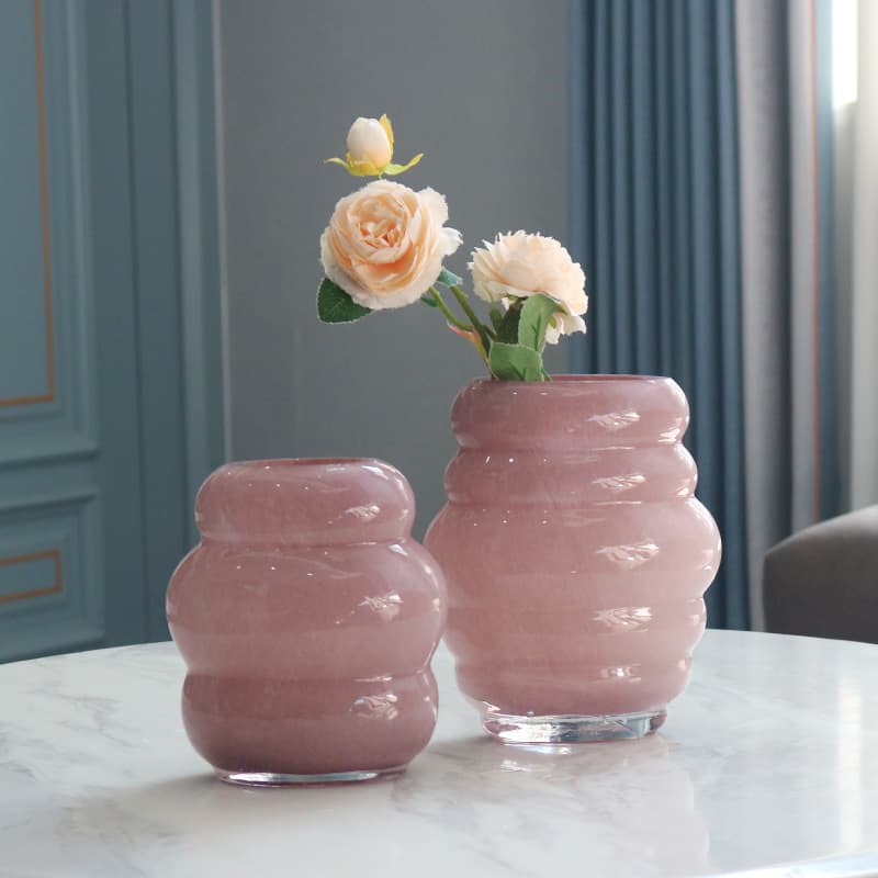 American medieval glass vase Fenmoutun style glass vase cream style table flower ornaments girly pink flowers