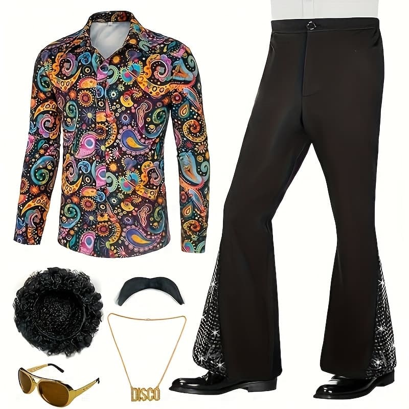 2025 spring new 70s men's classic casual retro shiny suit, disco performance clothing.