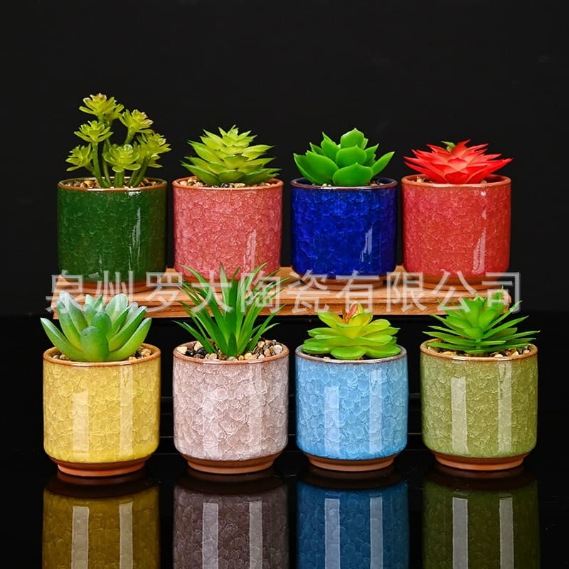 Simple Nordic Style Ice Crack Small Flower Pot Ceramic Plant Container Fresh Office Desk Decor Factory Direct Wholesale