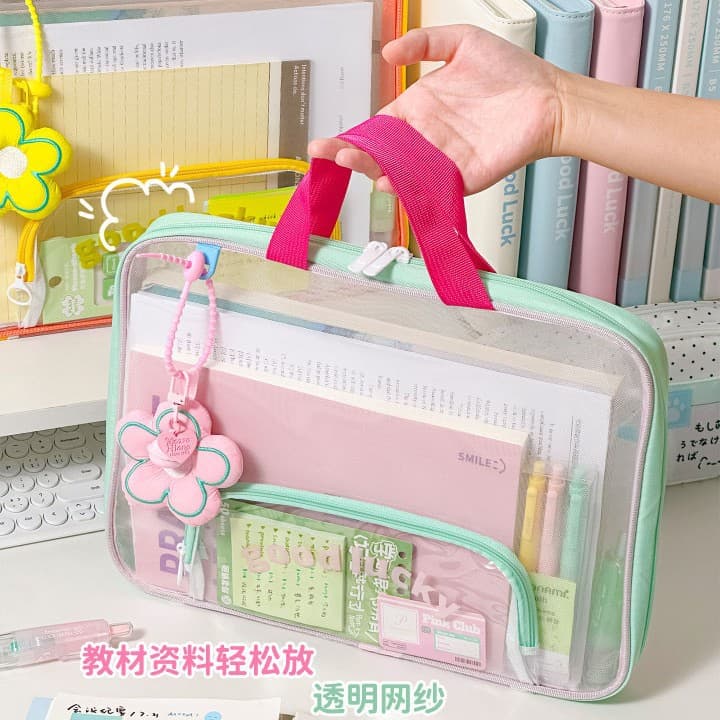 Horizontal Student Handbag Multi-Layer Test Paper Bag Stylish Zippered Tutoring File Bag