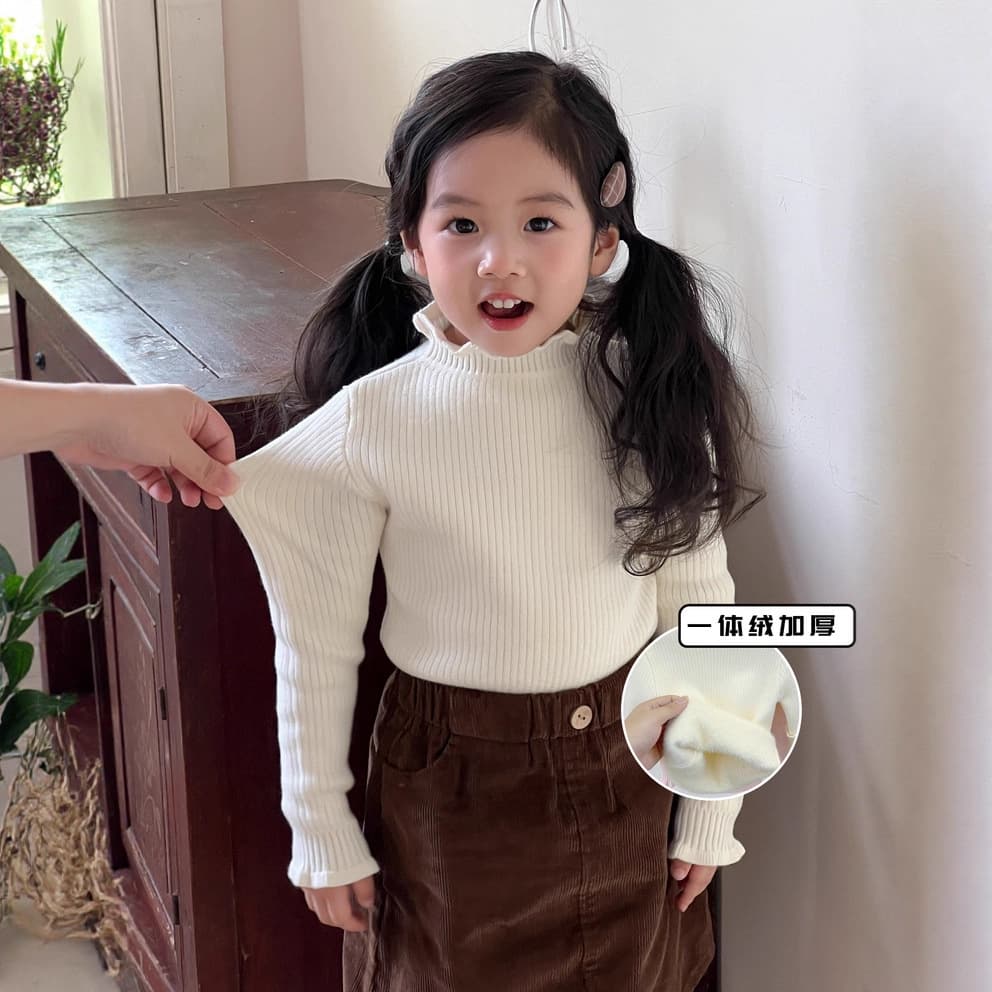 Autumn/Winter New Children's One-Piece Fleece Sweater, Warm Plush Knit, Korean-style Lace Collar Base Layer, Baby Clothing