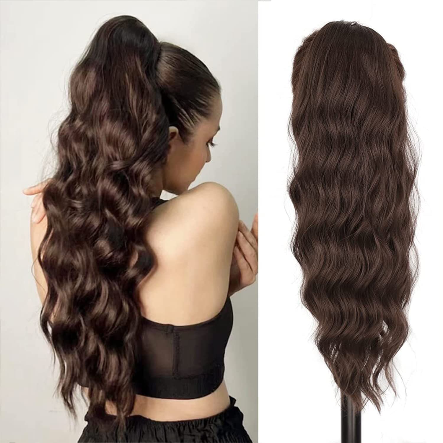 Cross-border European and American Wig Water Wave Long Curly Drawstring Ponytail Wig for Women Synthetic Fiber Ponytail