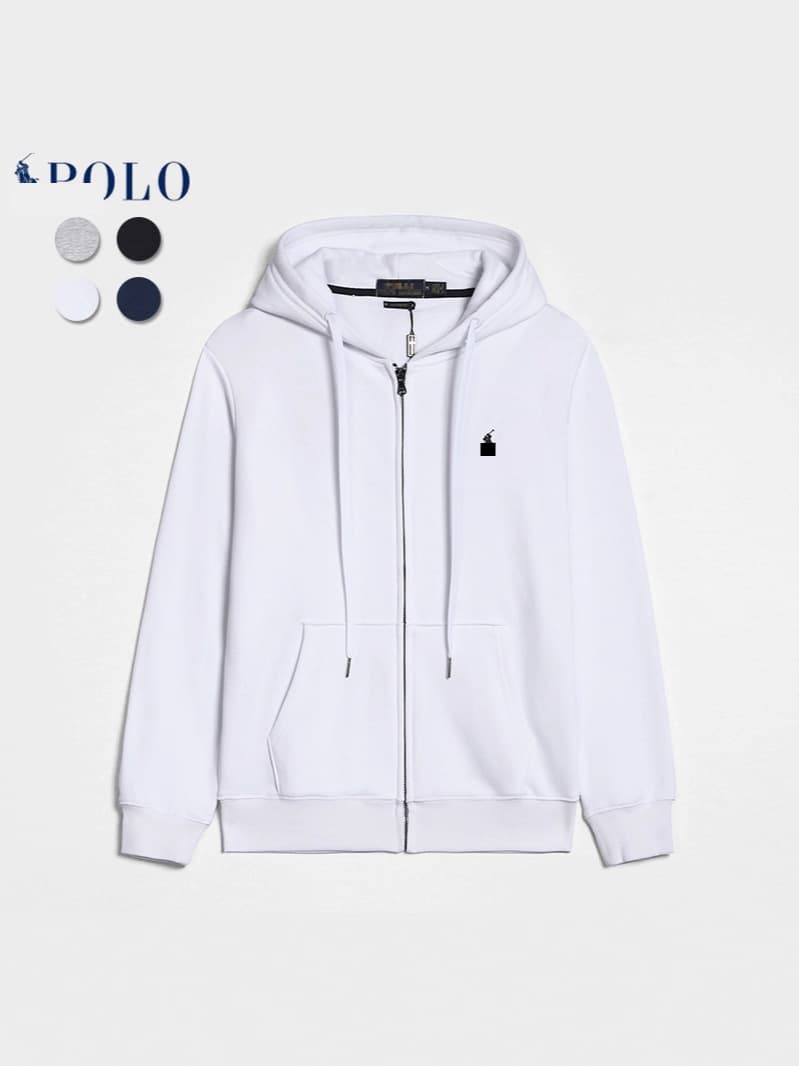 Cross-border Pony Embroidery Hoodie Men's Winter Fleece Zip-up Cardigan Ralph Lauren Style Jacket