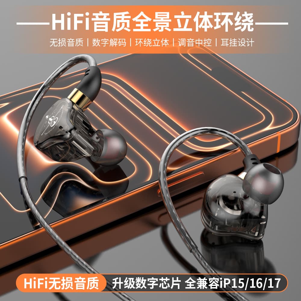 In-Ear Wired Headphones Type-C with Microphone and In-Line Control, Ear-Hook Headphones, 3.5mm Headphones, Hifi Headphones with Heavy Bass