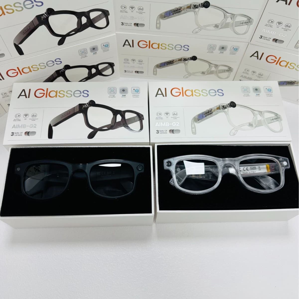 AIMB-G2 Smart Glasses 8MP Photo and Video 1200P Recording AI Translation + Music Control
