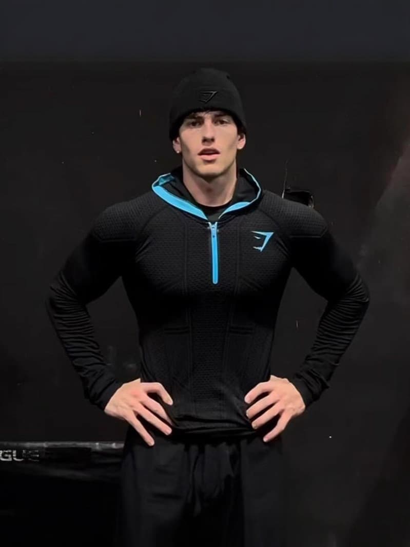 GYMSHARK Men's Long Sleeve Fall/Winter Classic Superhero Quick-Dry Stretch Hoodie Half-Zip Training Top