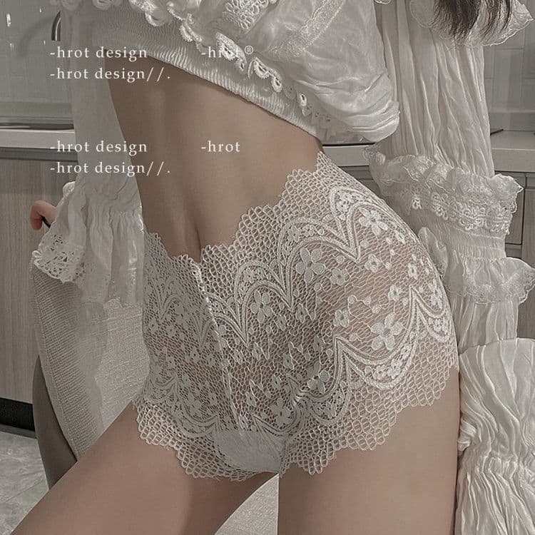 Sexy European and American Seamless Floral Lace Hollow Women's Panties High Waist Half-Cover Buttocks Seductive Lingerie Briefs