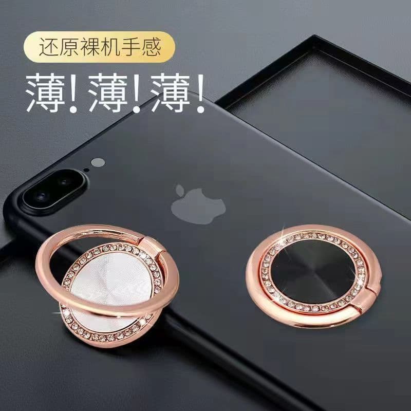 Diamond-encrusted round CD-patterned ring buckle, metal ring holder, lazy phone stand with logo printing, factory direct supply.