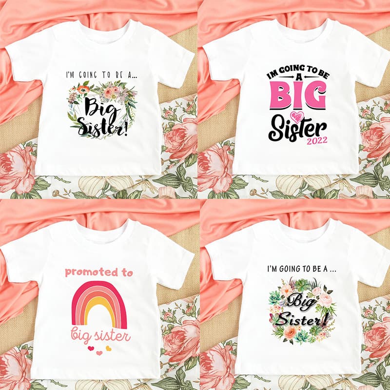 Boys' and Girls' Promotion Big Sister Children's T-Shirt Baby Announcement Shirt Casual Summer Clothes